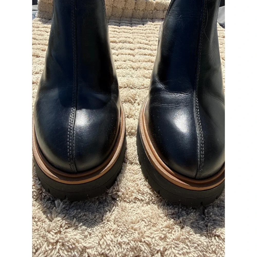 Free People Black Leather Platform Lug Sole Block Heel Mules Clogs Spain 8.5